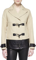Thumbnail for your product : Jason Wu Cropped Toggle-Front Leather-Trim Coat