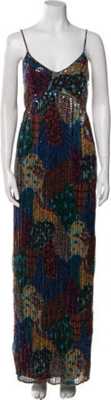 Missoni Slip Dress Black Printed Sequin Embellishments Sleeveless with V-Neck Concealed Zip Closure at Side Designer