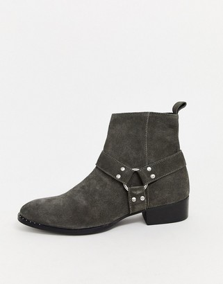 Walk London brand cuban boots in gray suede