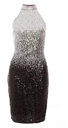 Quiz Black and Silver Sequin Ombre Bodycon Dress