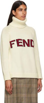 Fendi White Wool Logo Turtleneck