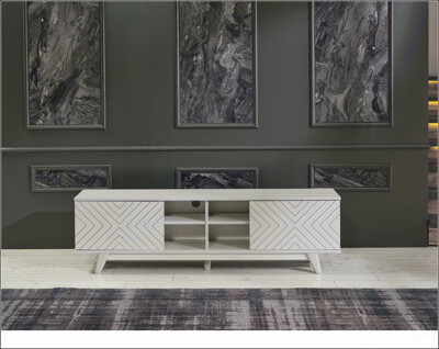 Corrigan Studio FurnisHome Store Lina Mid Century Modern Tv Stand 2 Door Cabinet 4 Cubby Hole Shelves 67 inch Tv Unit,