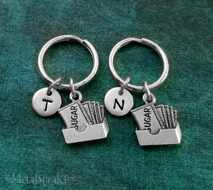 Etsy Sugar Keychain Set Of 2 Small Packet Charm Keychains Best Friend Couples Friendship Gift Boyfriend Initial
