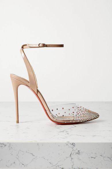 Christian Louboutin Spika Queen 100 Crystal-embellished Pvc And Leather  Pumps - Beige - ShopStyle