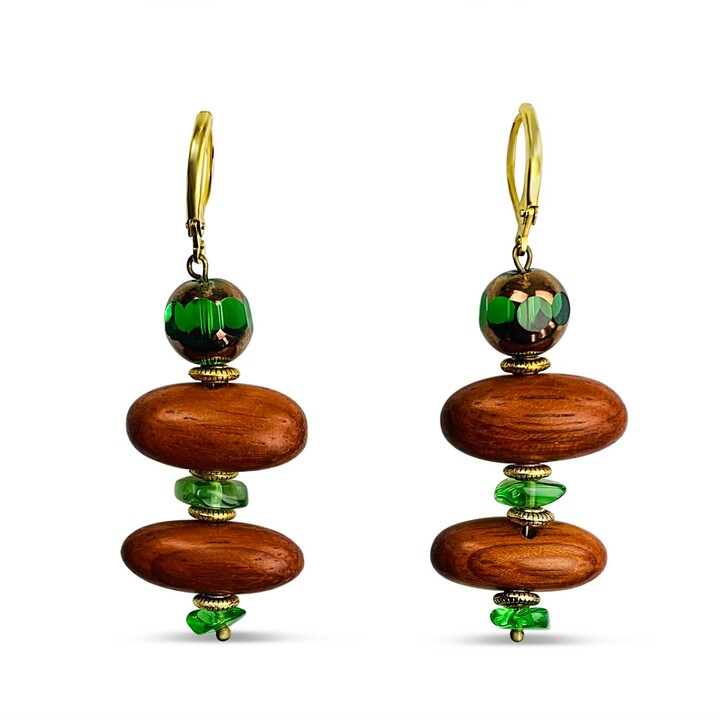 Lightweight Wooden Trapeze Earrings Wood Drop Earrings Hypoallergenic Geometric Brown and Gold Wooden Semi-circle Earrings
