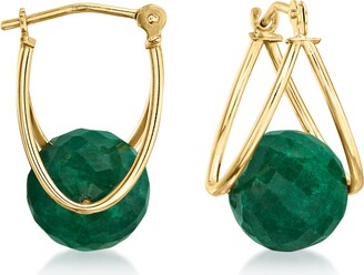 Ross-Simons Emerald Bead Double-Hoop Earrings in 14kt Yellow Gold