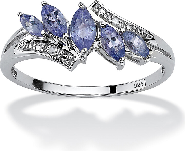 .77 TCW Genuine Purple Tanzanite with Diamond Accent Platinum-plated Silver Ring