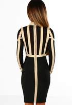 Thumbnail for your product : Pink Boutique All I Crave Black and Gold Stripe Bandage Long Sleeve Mini Dress