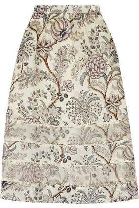 Zimmermann Adorn Organza-Paneled Printed Silk Crepe De Chine Midi Skirt