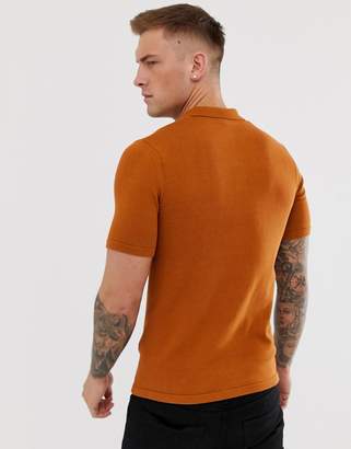 ASOS Design DESIGN knitted polo shirt in tan