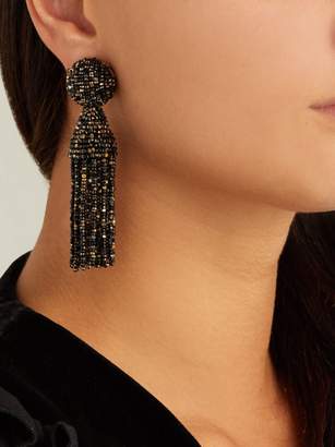 Oscar de la Renta Beaded Tassel Drop Earrings - Womens - Black
