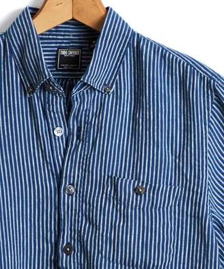 Todd Snyder Short Sleeve Italian Indigo Stripe Popover Shirt