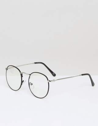 ASOS Geeky Metal Round Clear Lens Glasses In Black