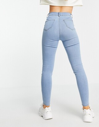 Don't Think Twice DTT Chloe high waisted disco stretch skinny jeans in  light wash blue - ShopStyle