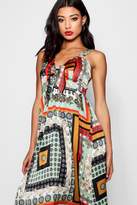 Thumbnail for your product : boohoo Scarf Print Bow Front Skater Dress