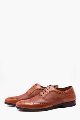 boohoo Real Leather Wing Cap Brogue