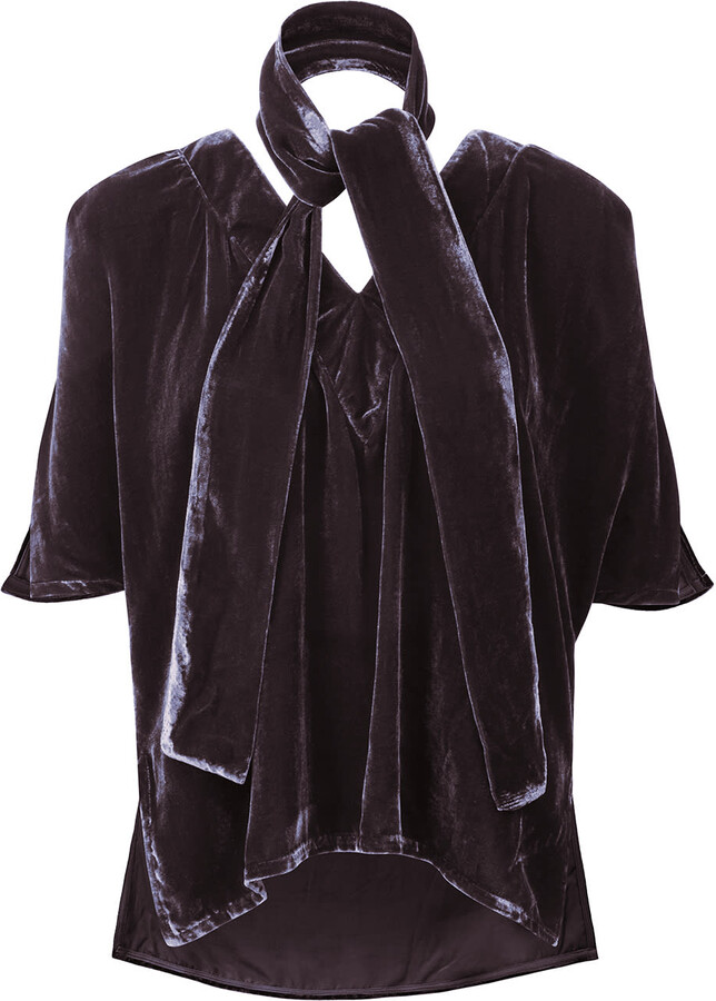 La Femme Mimi Brown Silk Velvet Blouse