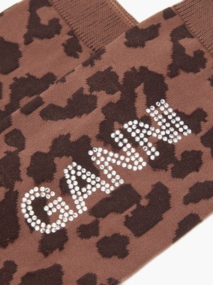 Ganni Crystal-logo Leopard-print Socks - Leopard