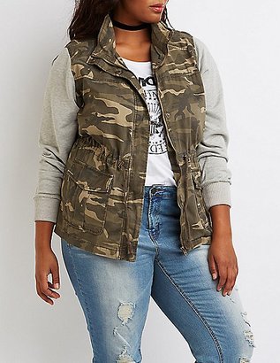 Charlotte Russe Plus Size Camo Knit Sleeves Anorak Jacket