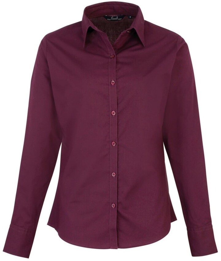 Hot Pink Premier Womens/Ladies Poplin Long Sleeve Blouse 10 Plain Work Shirt