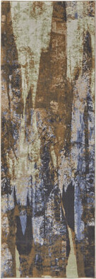 Orren Ellis Brown Blue And Ivory Abstract Power Loom Distressed Runner Rug