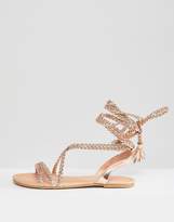 Thumbnail for your product : ASOS Design Fayla Wide Fit Tie Leg Plaited Sandals