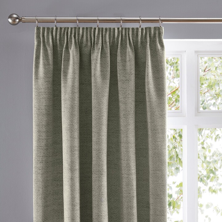 Churchgate Swithland Herringbone Sage Pencil Pleat Curtains Green