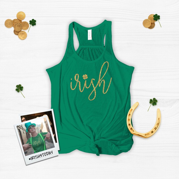 Etsy Irish Shamrock Glitter St. Patricks Day Tank Top Bella Gold Or Foil Irish Snls-064-Fg