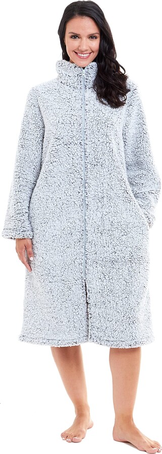 Slenderella ladies zip up boucle fleece dressing gown 3 colours