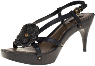 Louis Vuitton Dark Brown Leather Slingback Platform Sandals Size 38.5 Louis  Vuitton