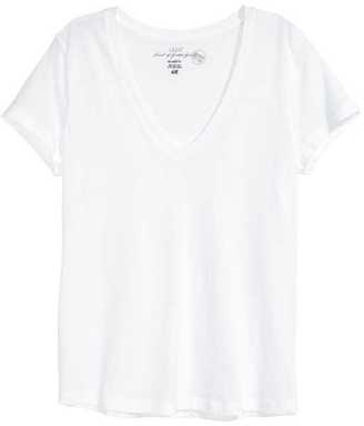 H&M V-neck Jersey Top - White - Ladies