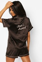 Thumbnail for your product : boohoo Bride's Squad Satin Embroidered Pj Short Set