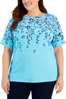 Karen Scott Plus Size Floral Boat-Neck Top, Created for Macy's
