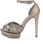 Thumbnail for your product : Pelle Moda Ava Jeweled Metallic Leather and Suede Peep Toe Sandal, Pewter