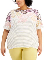 Thumbnail for your product : Karen Scott Plus Size Printed Elbow-Sleeve Top, Created for Macy's