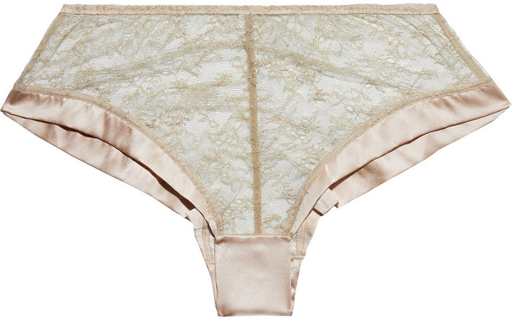Myla Darling Row Silk-blend Satin And Chantilly Lace Mid-rise Briefs ...