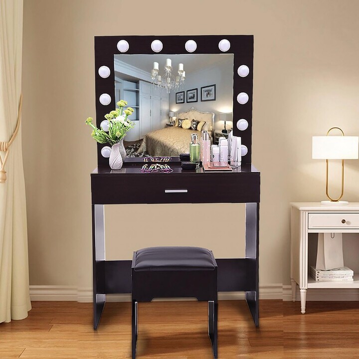 KAGAYD Lighted Mirror Dressing Vanity Table Makeup Desk with Stool