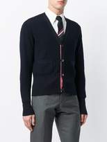 Thumbnail for your product : Thom Browne Center-Back Intarsia Stripe Baby Cable Merino Wool V-Neck Cardigan