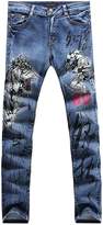 Thumbnail for your product : jeansian Men's Printed Wash Denim Long Straight Skinny Pants Jeans MJB116 White