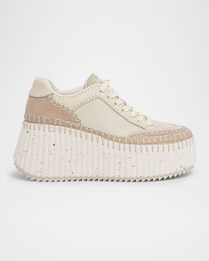 Chloé Nama Platform Speckled Mix Leather Sneakers