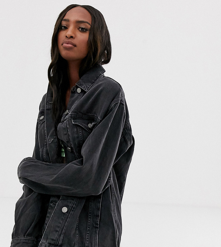 asos design denim girlfriend jacket in washed black