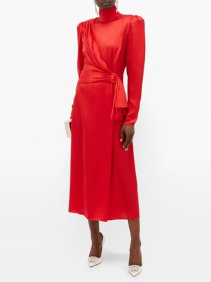 Alessandra Rich Gathered Silk-satin Dress - Red
