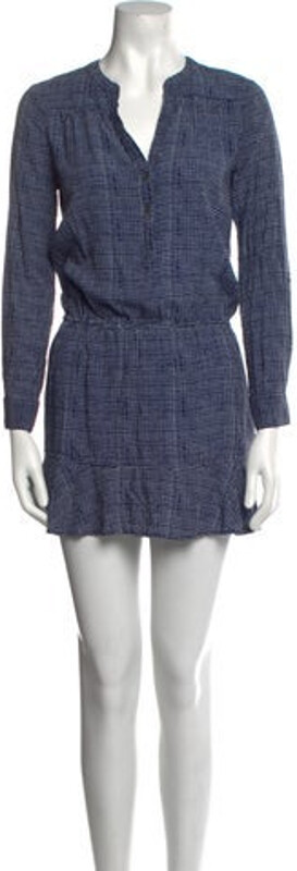 Joie Wrap Dress Blue Printed Ruffle Embellishment Long Sleeve with V-Neck Button Closure at Front Designer