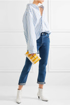 Thumbnail for your product : Balenciaga Leather-trimmed Striped Canvas Pouch - Yellow