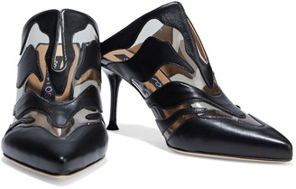 Sergio Rossi Pvc-trimmed Leather Mules