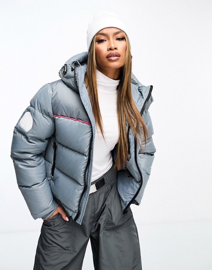 JACK1T diamond down crop jacket in grey and pink - ShopStyle