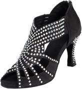 Thumbnail for your product : BEIGE TDA Womens Zipper Mid Heel Satin Crystals Latin Modern Salsa Tango Ballroom Wedding Dance Shoes