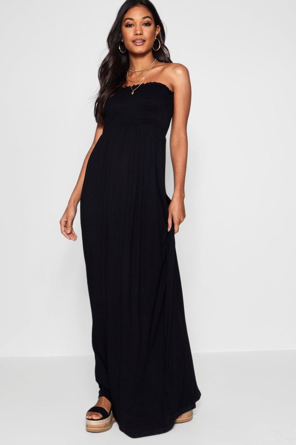 black bandeau dress maxi