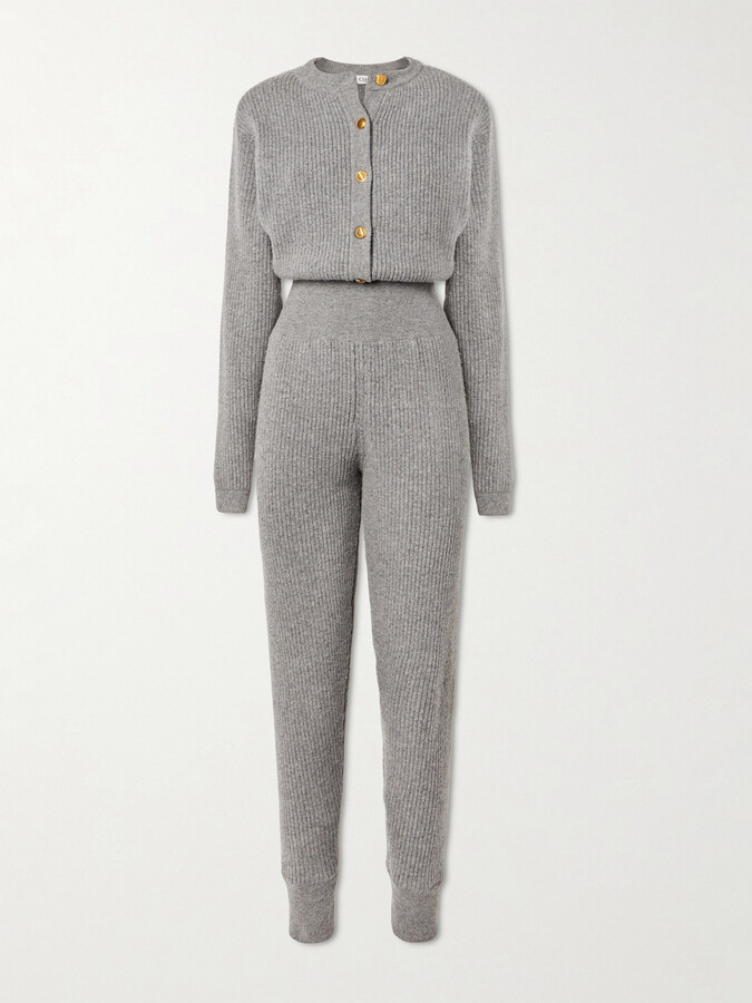 Chloé Ribbed Wool-blend Jumpsuit - Gray