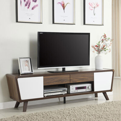George Oliver Dark Walnut And Glossy White 2-Door TV Console